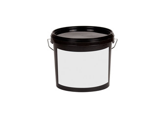 Black plastic closed bucket isolated on white background.