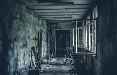 Abandoned radioactive school in Pripyat in Chernobyl Exclusion Zone