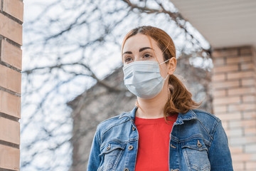 Virus concept. Girl in mask, risk for health, pneumonia, epidemic