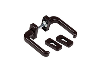 Brown plastic door window handle isolated on white baclground