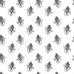 Hand drawn vegetables doodle set. Seamless pattern. Vector illustration.