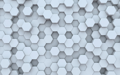 White hexagonal background, white abstract backgroun, 3d render, 3d illustrationd