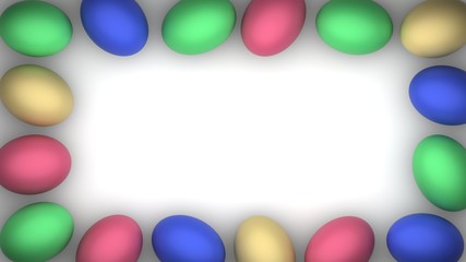 Easter frame. Eggs border with place for text. 3D-rendering.