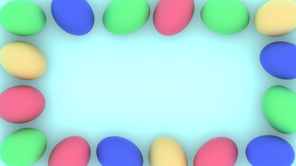 Easter frame. Eggs border with place for text. 3D-rendering.