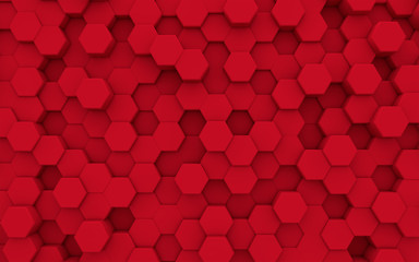 Red hexagonal background, red abstract background, 3d render, 3d illustration