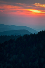 Sunset over the Smoky Mountains viewed from Clingman's Dome in Great Smoky Mountains National Park.
