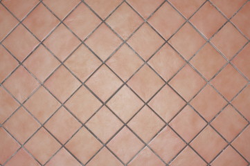 chapado o aplacado de azulejo de gres tipo terracota en colores tierra, colocado con junta perimetral de cemento gris y a cartabon
