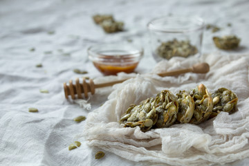 Healthy natural candies. Cookies with pumpkin seeds and honey