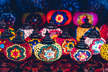 beautiful soft light of Arabian lamps in street market