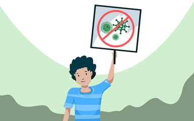 Stop 2019-nCoV covid-19 demonstration. Coronovirus alert. Dangerous virus epidemic protest. Isolated vector illustration in cartoon style