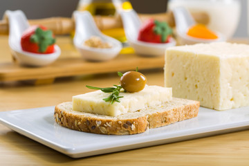 Sheep cheese with bread and dill herb