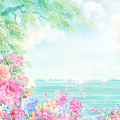 Set of card with flower rose, leaves. Wedding ornament concept. Floral poster, invite. Decorative greeting card or invitation design background