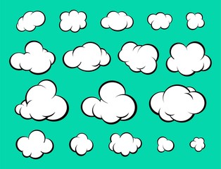 Set of diverse cartoon clouds. Comic style. Vector Illustration