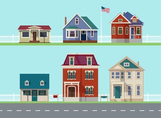 House icon collection. Family house. Flat icons vector house. Double decker. Cartoon house. Street with houses