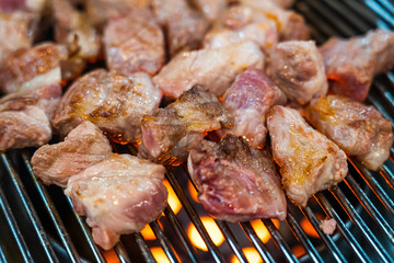 Preparing Traditional Korean Barbecue Grill Pork.
