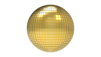 3d rendering. Golden Disco sphere ball with clipping path isolated on white background.