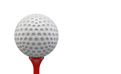 3d rendering. white Golf ball on red tee with clipping path isolated on white background.