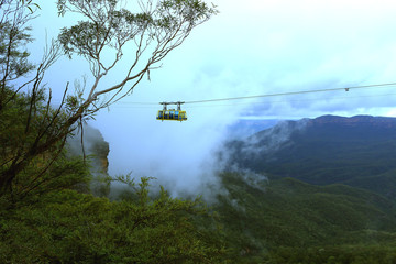 Over the clouds in the aerial cable car over the Blue Mountains (Australia)