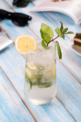 Homemade lemonade with fresh lemon and mint