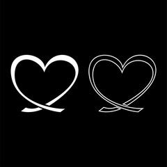 Ribbon heart icon outline set white color vector illustration flat style image