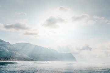 Seascape. Sun shining. Beautiful background for travel stories