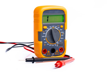 digital multimeter isolated on white background with special measuring probes