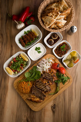 sliced meat with garnitures top view