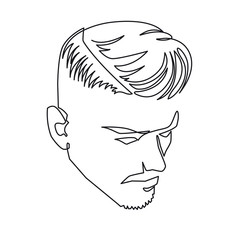 Continuous one line drawing of adult man portrait with beard and mustache. Fashionable men's style vector illustration.