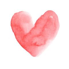 Fototapeta premium Hand-drawn painted cute pink heart, element for design. Valentine's day. For holiday, postcard, poster, carnival, banner, birthday and children's illustration. Watercolor Beautiful heart. Love