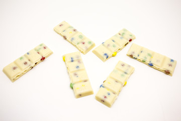 White chocolate with filling on a white background