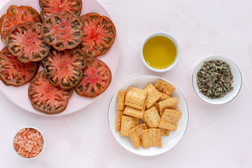 Fresh tomato carpaccio with olive oil
