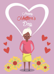 happy mothers day card with afro grandmother character