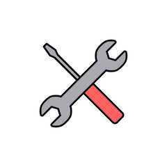 Repair icon isolated on white background. Wrench and screwdriver icon. Settings vector icon. Maintenance