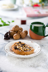 sweet breakfast with nuts and milk chocolate