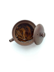 tea culture china clay teapot for brewing tea on a white background isolated