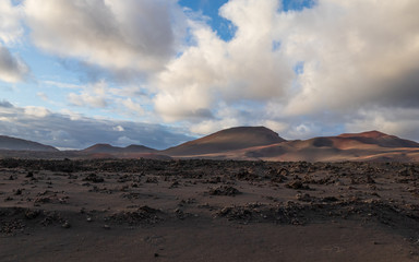 Volcanic landscape of Timanfaya National Park on island Lanzarote