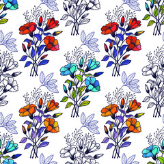 Bouquets of flowers seamless pattern. EPS10 vector illustration.