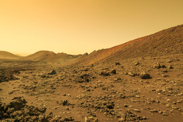 Naklejka na ściany i meble Landscape on planet Mars , desert and mountains on red planet