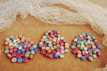 Happy easter. egg made from beads. Beautiful festive background. composition of beads