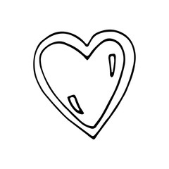 Simple doodle vector heart for valentine's day cards, posters, wrapping and design. Hand drawn heart, isolated on white backdrop. Geometric shape, symbol Valentine's Day illustration.