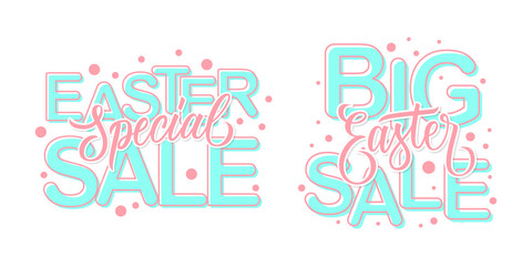 Easter Sale promotional commercial templates set. Holiday season special offer labels with hand lettering for discount shopping, retail, promotion and advertising. Vector illustration.