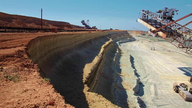 Bucket-wheel excavator. Giant bucket wheel excavator. Excavator in the mines.