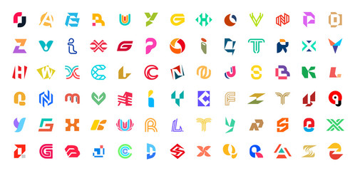 Abstract logos collection with letters. Isolated on White background