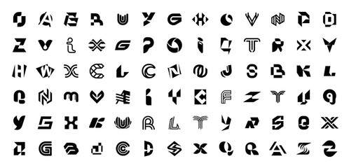 Abstract logos collection with letters. Isolated on White background