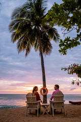 Saint Lucia Caribbean Island, couple on luxury vatation at the tropical Island of Saint Lucia, men...