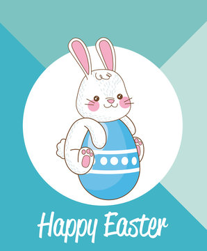 happy easter seasonal card with rabbit in egg
