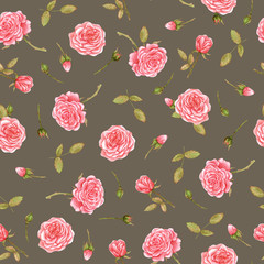 Naklejka premium Pattern with watercolor pink roses. Seamless pattern with hand drawn roses. Flowers romantic watercolor pattern. Background with flowers. Perfect for textile, fabric, invitation, wedding design, card.