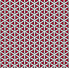 Seamless geometric hexagons pattern. Red, black and white texture.