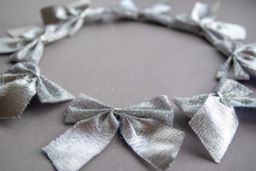 silver bow wreath. frame. Christmas. beautiful background