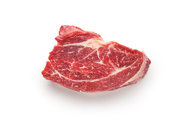 Raw frozen beef meat on a white background.